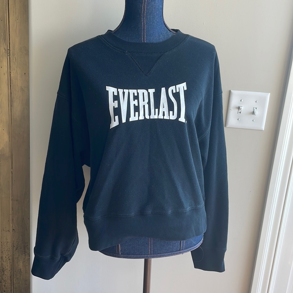 Vintage VTG Everlast Crop Crewneck Sweatshirt Black Sz L